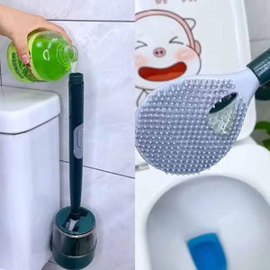 Soap Dispensing Toilet Brush With Holder, Silicone Long Handled Cleaning Brush, Wc Toilet Brushes Bathroom Accessories, Silicon Wall Hanging Toilet Brush With Bracket