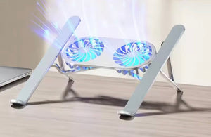 Portable Aluminium Alloy Notebook Stand, Laptop Stand With Computer Cooling Fan, Foldable Dual Fan Desktop Computer Cooling Bracket