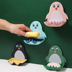 Cute Penguin Soap Box, Penguins Shape Soaps Box with Hook, Cute Drain Toilet Free Punch Shelf Soap Box, Bathroom Soap Case, Dormitory Bath Soap Dish