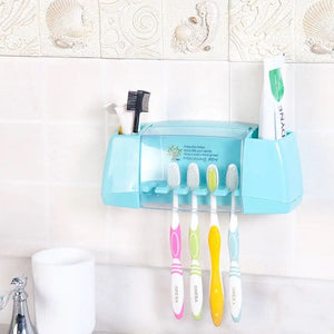 Multifunctional Toothbrush Rack, 5 Slot Toothbrush Holder, Wall Mounted Bathroom Toothbrush Holder, Family Bath Toothpaste Storage Rack, Suction Cup Bathroom Tools Toothbrush Rack
