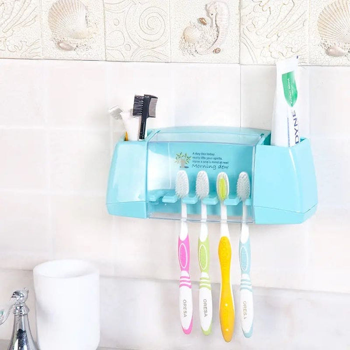 Multifunctional Toothbrush Rack, 5 Slot Toothbrush Holder, Wall Mounted Bathroom Toothbrush Holder, Family Bath Toothpaste Storage Rack, Suction Cup Bathroom Tools Toothbrush Rack