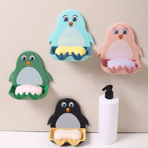 Cute Penguin Soap Box, Penguins Shape Soaps Box with Hook, Cute Drain Toilet Free Punch Shelf Soap Box, Bathroom Soap Case, Dormitory Bath Soap Dish
