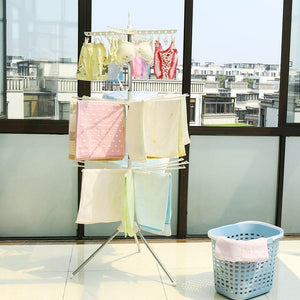 3 Tier Horse Drying Rack, Collapsible Clothes Drying Rack, Foldable Standing Laundry Stand, 360 Rotatable Tripod Airer For Clothes, Stainless Steel Frame Clothing Drying Rack, Balcony Laundry Hanger Organizer,  Indoor Outdoor Garment Aire Stand