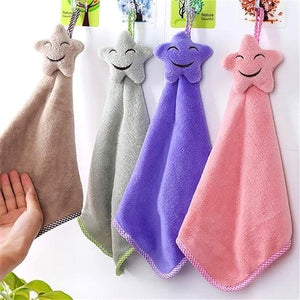 Star Kitchen Cleaning Towel, Microfiber Hanging Hand Towel, Cute Baby Towel, Bathing Towel For Children Kids Bathroom, Soft Hand Drying Towel, Coral Velvet Absorbent Cloth, Sink Towel with Loop, Hand Kitchen Towel Napkin with Ties