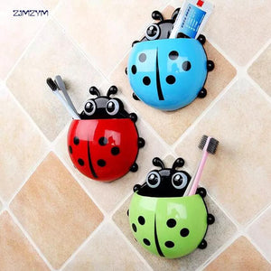 Ladybug Toothbrush & Toothpaste Holder, Wall-Mounted Toothbrush Storage, Wall Sucker Bathroom Holder