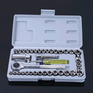 40 Pcs Socket Wrench, Automobile Maintenance & Repair Tools, Car Sleeve Tool Combination Set, Aiwa Combination Tool Set, Socket Organizer Kit With Combination Torque and Insulated Handles, Metric Socket Set