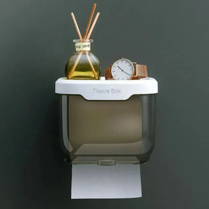Wall Mounted Sticking Tissue Holder, Punch-free Toilet Paper Holder Box, Waterproof Napkin Shelf Organizer, Paper Towel Case, Mobile Phone Storage Shelf Tray, Kitchen Bathroom Tissue Dispenser