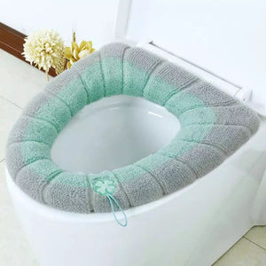 Warm Toilet Seat Cover Mat, Toilet Seat Lid Cover, Bathroom Toilet Pad Cushion With Handle, Stretchable Toilet Seat Cushioned Cloth, Thicker Soft Washable Toilet Warmer