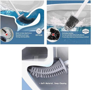 Silicone Toilet Brush With Holder Set, Flexible Toilet Cleaning Brush, Flexible Toilet Cleaning Bowl Brush Head With Silicone Bristles