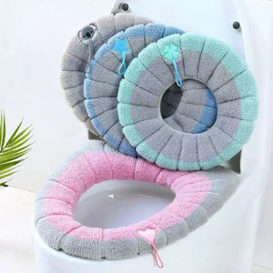 Warm Toilet Seat Cover Mat, Toilet Seat Lid Cover, Bathroom Toilet Pad Cushion With Handle, Stretchable Toilet Seat Cushioned Cloth, Thicker Soft Washable Toilet Warmer