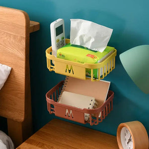 Square Hollow Tissue Box, Wall-Mounted Storage Organizer, Multipurpose Hollow Rack, Sticky Paper Storage Box, Multifunction Storage Basket, Compact Caddy Organizer