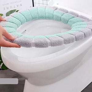 Warm Toilet Seat Cover Mat, Toilet Seat Lid Cover, Bathroom Toilet Pad Cushion With Handle, Stretchable Toilet Seat Cushioned Cloth, Thicker Soft Washable Toilet Warmer