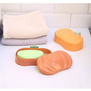 Cute Pumpkin Shape Soap Holder, Double Layer Drain Sink Soap Holder With Cover, Multifunctional Drain Soap Holder, Soap Draining Tray For Bathroom