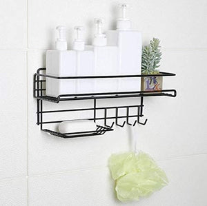 Self Adhesive Caddy Shelf With Hook, Combo Organizer Basket, Multipurpose Home Kitchen Bathroom Wall Hanging Shelves, Perforation Free Bathroom Storage Rack, Wall Mounted Multifunctional Rack, Magic Sticker Shower Rack Shelf