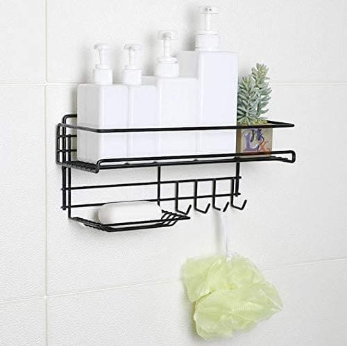 Self Adhesive Caddy Shelf With Hook, Combo Organizer Basket, Multipurpose Home Kitchen Bathroom Wall Hanging Shelves, Perforation Free Bathroom Storage Rack, Wall Mounted Multifunctional Rack, Magic Sticker Shower Rack Shelf