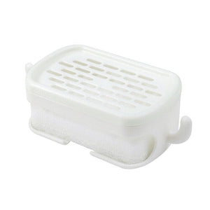 Soap Bar Container, Double Layer Soap Saver Case With Hook, Wall Mounted Self Draining Soap Dish For Shower Bathroom Kitchen Accessories, Plastic Drain Soap Box with Sponge Holder, Soap Saver Case with Hanger Sponge,3 in 1 Soap Container with Sponge