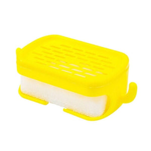 Soap Bar Container, Double Layer Soap Saver Case With Hook, Wall Mounted Self Draining Soap Dish For Shower Bathroom Kitchen Accessories, Plastic Drain Soap Box with Sponge Holder, Soap Saver Case with Hanger Sponge,3 in 1 Soap Container with Sponge